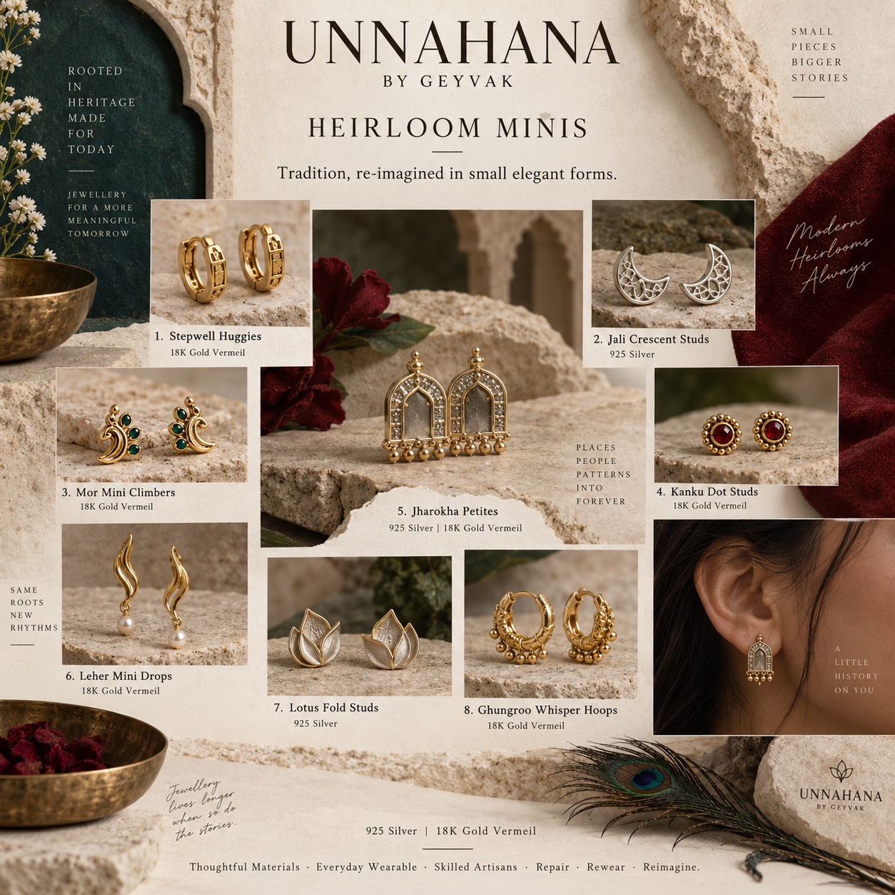 UNNAHANA Abhushan jewellery in silver and gold vermeil